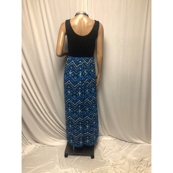 Lily Rose Maxi Dress Womens Size Small Black Lace Top Blue Chevron Sleeveless - Picture 4 of 9